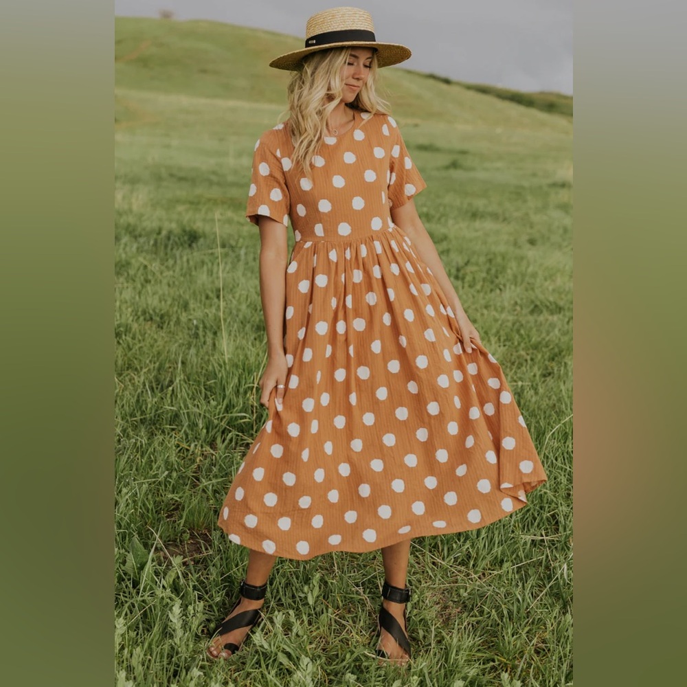 Roolee - The Josie Maxi Orange and White Polka Dot Dress